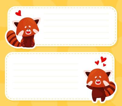 Empty Note Card with Cute Red Panda Character Template vector