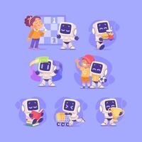 Set of cartoon robots with different poses and actions vector