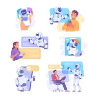 Robot Character as Smart Android Assistant Machine Illustration Set vector