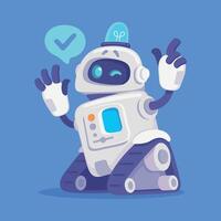 A cartoon robot with a check mark and a thumbs up vector