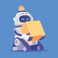 Robot and Modern Electronic Humanoid Machine Carry Cardboard Box Illustration vector