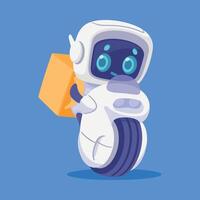 Cartoon robot holding a box and carrying it vector