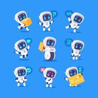 Set of cartoon robots with different poses and gestures vector