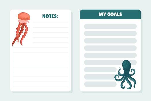 Note pad with octopus and squid on it vector