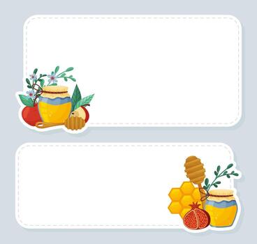 Two blank labels with honey and fruit vector