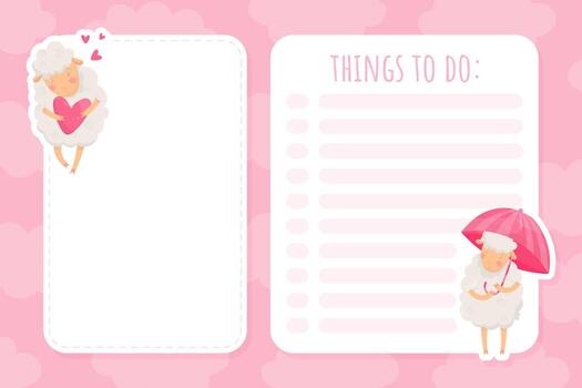 Note Card with Funny Sheep Farm Character with Wooly Body and Hoof Template vector