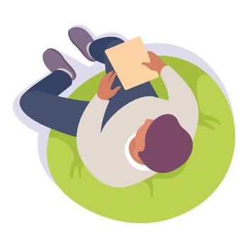Man lying on a bean bag reading a book vector