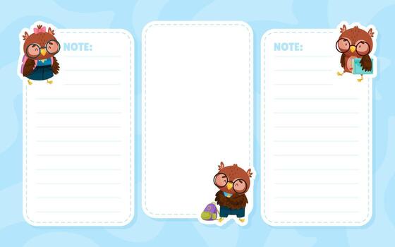 Owls notebook template with owl and owl bookmarks vector