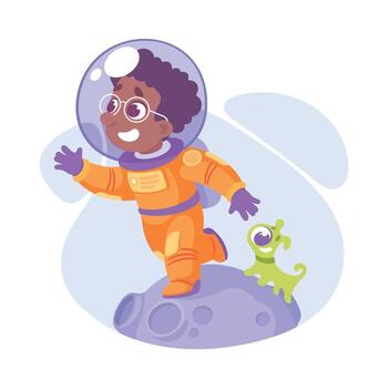 Boy Astronaut Character in Outer Space Exploring Universe Illustration vector