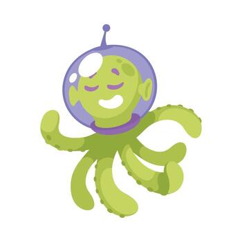 Octopus Alien Astronaut Character in Outer Space Exploring Universe Illustration vector
