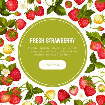 Fresh strawberries and leaves background with place for text vector
