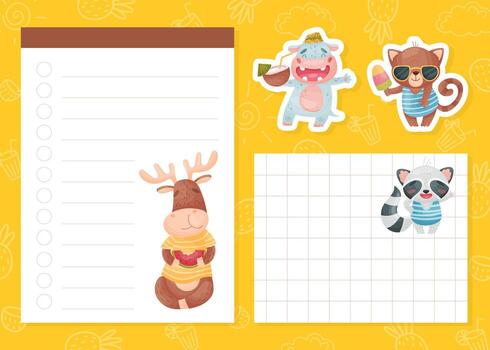 A set of notepads with animals and a note pad vector
