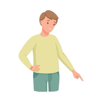 Man Character Indicating Something Pointing with Index Finger as Hand Gesture Specifying Direction Illustration vector