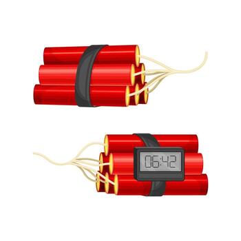 Dynamite Red Stick and Timer as Explosive Material with Blasting Cap and Cable or Fuse Set vector