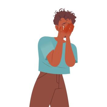 Man Character Crying, Weeping and Sobbing from Sorrow and Grief Feeling Sad and Upset Illustration vector