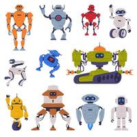 Metal Robot Machine with Limbs for Labor Automation Set vector