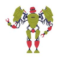 Metal Green Robot Machine with Limbs for Labor Automation Illustration vector