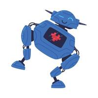 A cartoon robot with a puzzle piece on its back vector