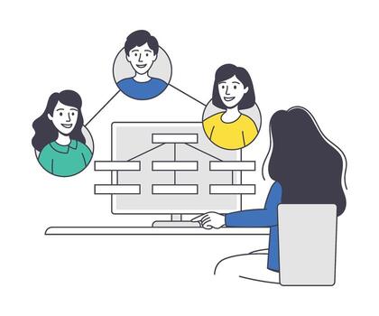 People working on a computer with a diagram of people vector