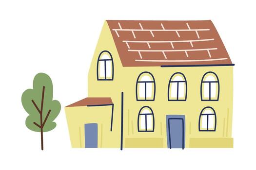 A cartoon house with a tree and a tree vector