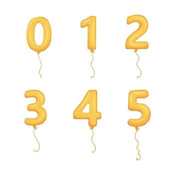 Glossy Golden Number Balloon with Hanging String Set vector