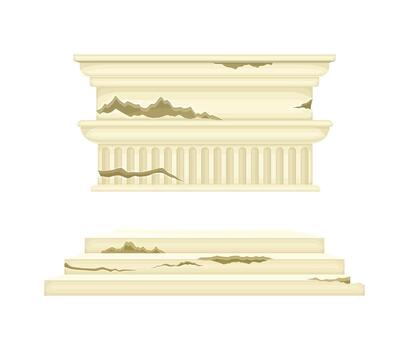 Broken Marble Pillars and Stone Column Ruins as Ancient Building Architectural Element Set vector
