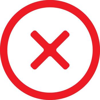 rojo circulo con un blanco antecedentes y un rojo X símbolo, indicando cancelación vector