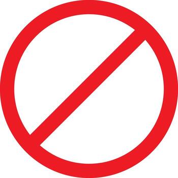 A red prohibition sign with a diagonal line across a white circle, indicating a ban or restriction vector