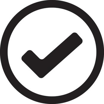 negro marca de verificación icono dentro un circular describir, significando terminación, aprobación, o exactitud vector