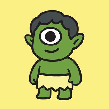Cartoonish Flat Color Cyclops Character With Funny Expression and Simple Background vector