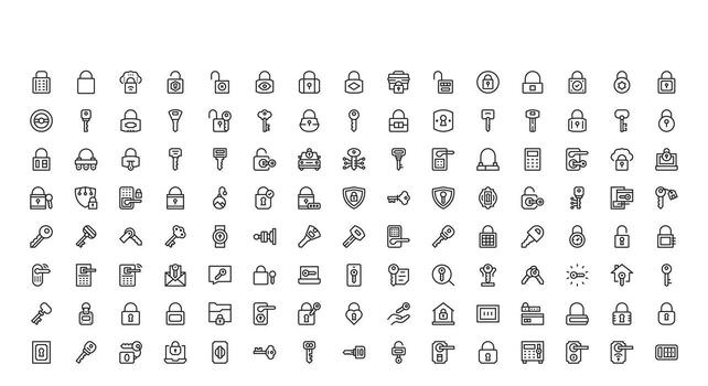 Lock And Security Line Icon Set Linear Minimal Style Set of Padlock, Data Safety, Privacy Shield, Secure Login, Authentication, and Access Management SymbolsLine Icon Collection vector