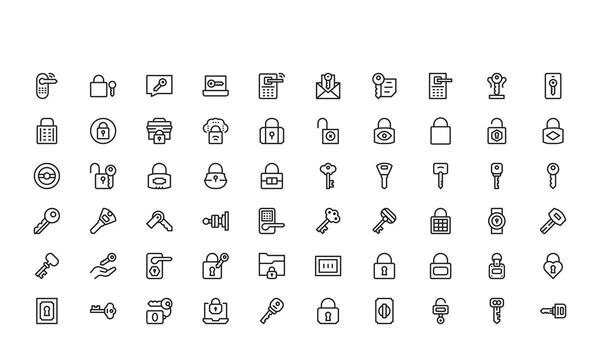 Lock And Security Line Icon Set Minimal Linear Padlock, Privacy, Cybersecurity, Safe Protection, Password, Access Control Symbol Collection vector