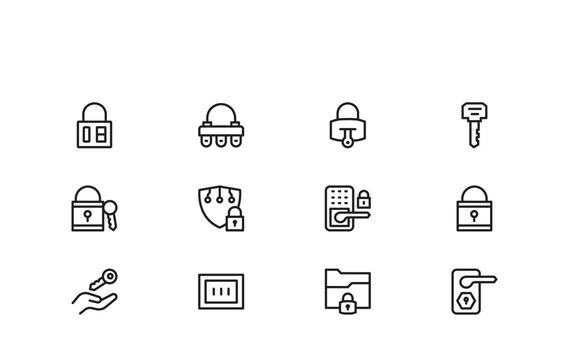 Lock And Security Line Icon Set Linear Minimal Style Set of Padlock, Data Safety, Privacy Shield, Secure Login, Authentication, and Access Management Symbols vector