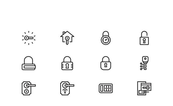 Lock And Security Line Icon Set Modern Outline Minimal Set of Padlock, Privacy, Authentication, Key, Safe, Password, Cyber Safety, and Data Protection Symbols Icon Collection vector