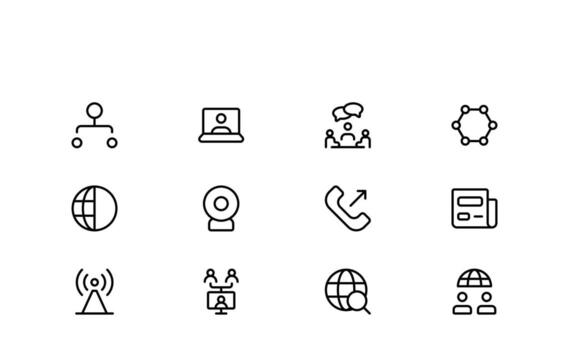 profesional contorno redes íconos en lineal mínimo estilo, cubierta Internet conexión, nube informática, trabajo en equipo, inalámbrico dispositivos, datos intercambio, y tecnología vector