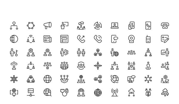 Professional Networking Line Icon Minimal networking icons in outline and linear style, featuring internet, communication, data sharing, cloud connection, teamwork vector