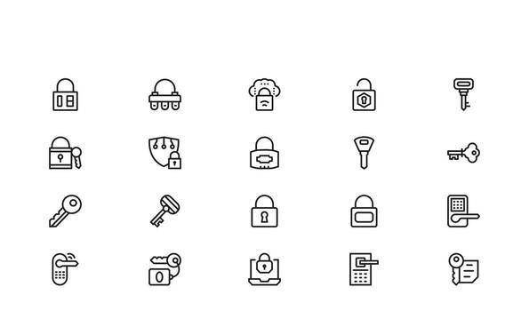 Lock And Security Line IconModern Outline Collection Featuring Padlock, Password, Privacy Shield, Cyber Safety, Safe Box, Access Control, and Digital Protection vector