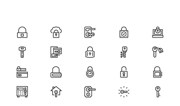 Lock And Security Line Icon Set Minimal Outline Style with Padlock, Privacy, Password, Data Protection, Access Control, Authentication, and Cyber Safety Icon Collection vector
