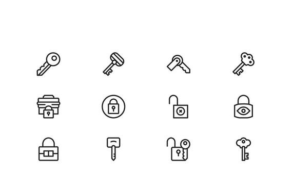 Lock And Security Line Icon SetModern Outline Minimal Set of Padlock, Privacy, Authentication, Key, Safe, Password, Cyber Safety, and Data Protection Symbols vector