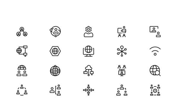 Professional Networking Line Icon Set Minimal Linear Collection Featuring Internet, Connection, Data Sharing, Communication, Cloud Network, and Technology Symbols vector