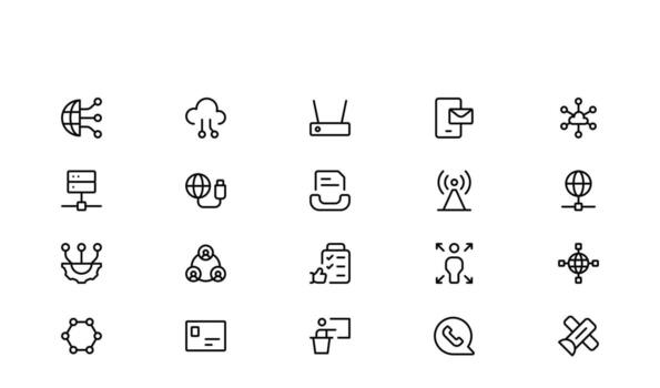 Professional Networking Line Minimal Outline Style Set with Internet Connection, Data Transfer, WiFi Signal, Cloud, Router, and Global Communication Illustrations Lines and Crisp Details vector