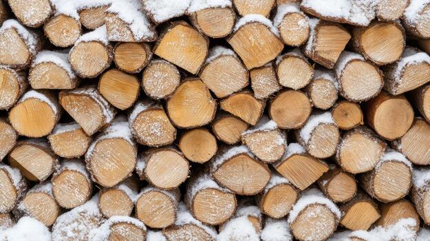 A pile of logs covered in snow photo