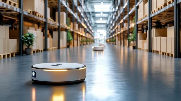 A robot is walking through a warehouse photo