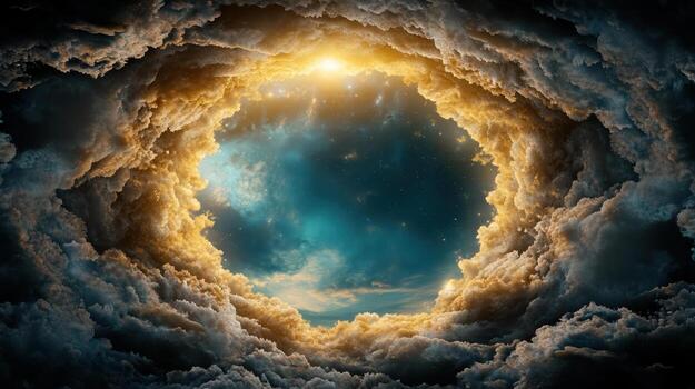 The sun shining through clouds in the sky photo