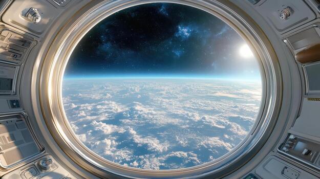 An astronaut's view of the earth from inside a space capsule photo