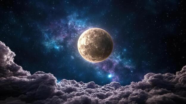 The moon is seen in the sky above clouds photo