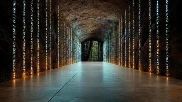 A tunnel with many lights and numbers on it photo