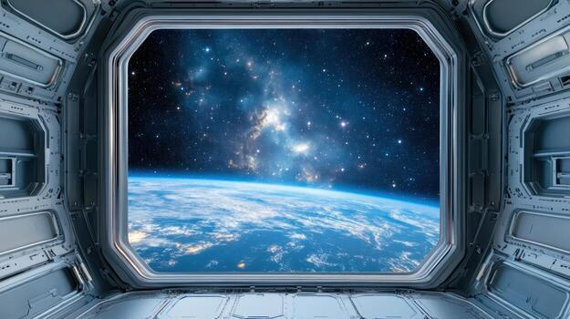 An astronaut's view of earth from inside a space station photo