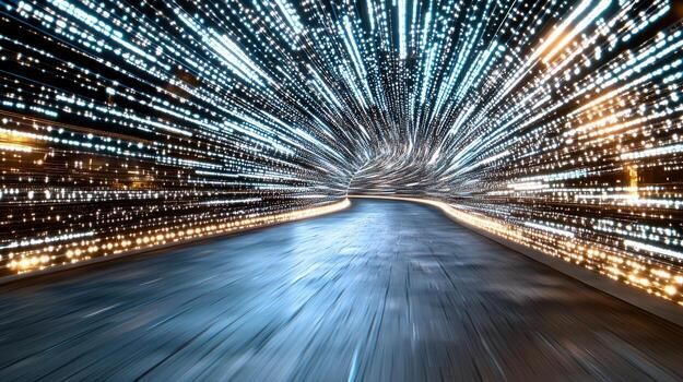 A tunnel with lights and a tunnel in the background photo