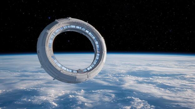 A futuristic space station in the sky photo